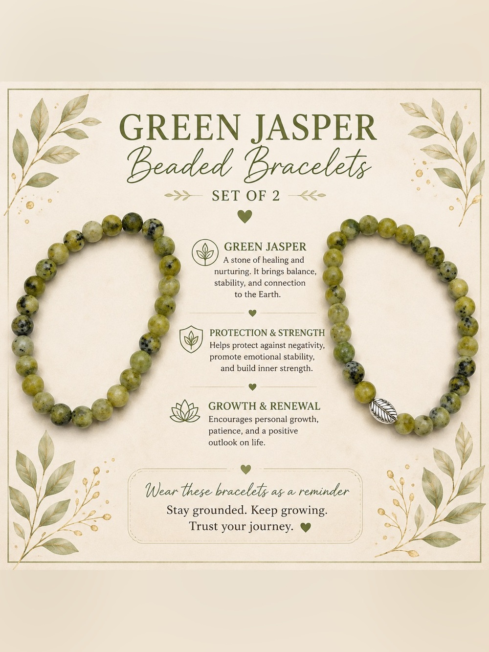 Green Jasper Beaded Bracelets (Set of 2)